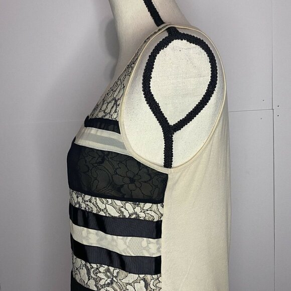 Ann Taylor Loft Knit Top Petite Small Sleeveless Scoop Neck Lace Front EUC - Picture 5 of 6